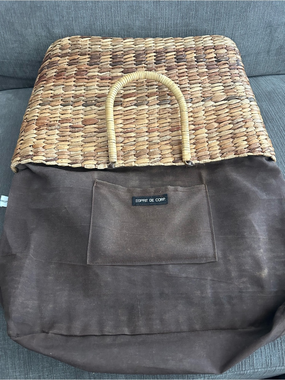 Esprit de Corp Vintage 80s Floral Embroidered Straw Woven Boho Market Tote Bag - Picture 7 of 10